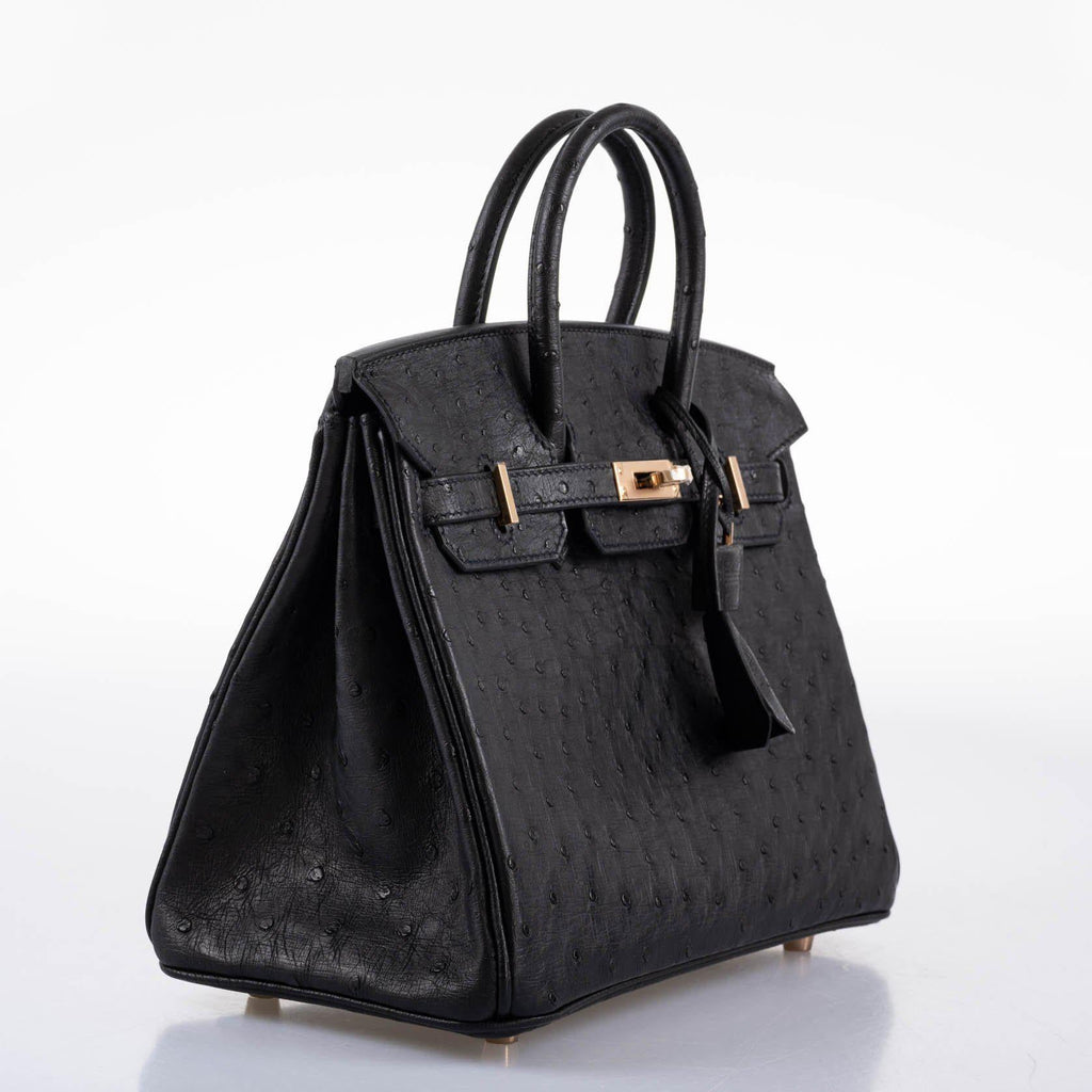 Hermès Birkin 25 Black Ostrich Rose Gold Hardware - 2021, Z