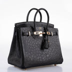 Hermès Birkin 25 Black Ostrich Rose Gold Hardware - 2021, Z