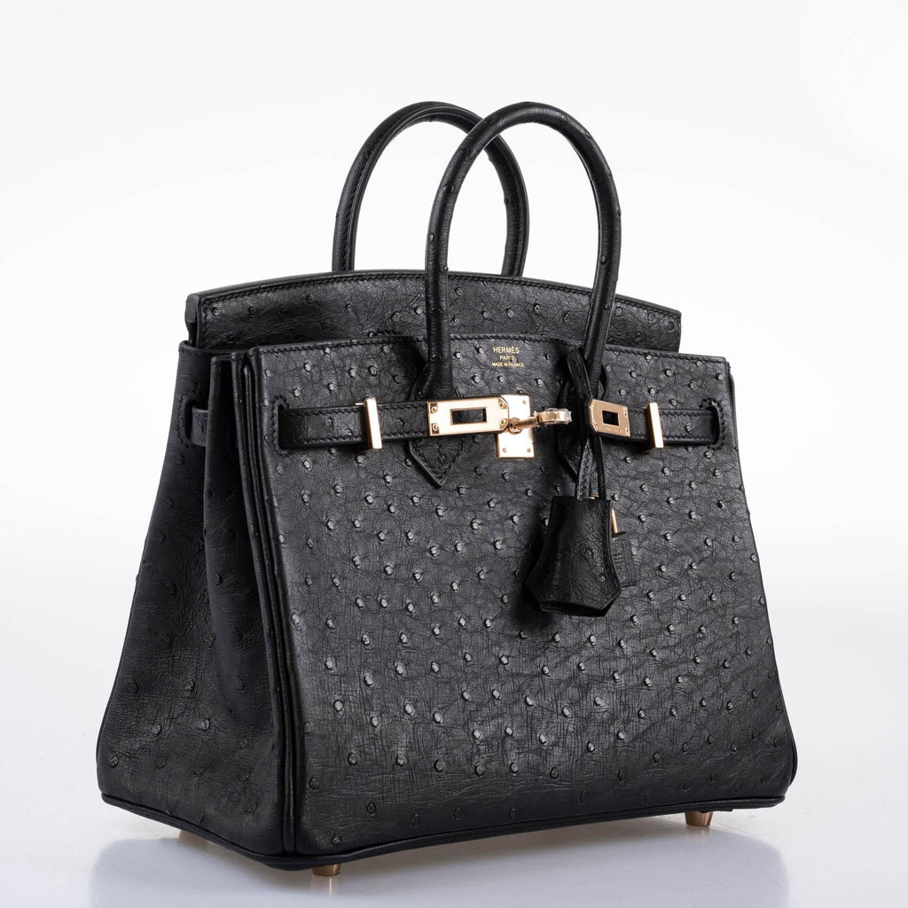 Hermès Birkin 25 Black Ostrich Rose Gold Hardware - 2021, Z