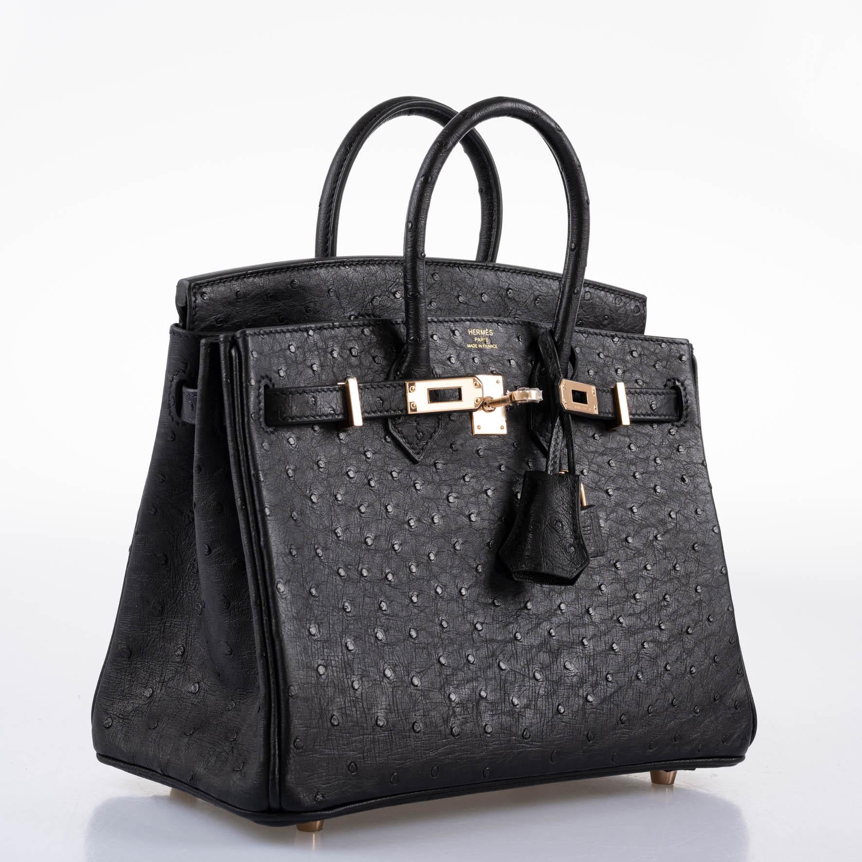 Hermès Birkin 25 Black Ostrich Rose Gold Hardware - 2021, Z