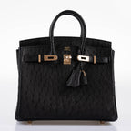 Hermès Birkin 25 Black Ostrich Rose Gold Hardware - 2021, Z