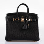 Hermès Birkin 25 Black Ostrich Rose Gold Hardware - 2021, Z