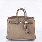 Hermès Birkin 25 Gris Caillou & Etoupe Grizzly and Swift Palladium Hardware