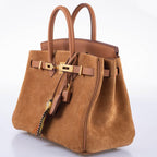Hermès Birkin 25 Grizzly Gold Veau Doblis Suede and Gold Swift with Gold Hardware