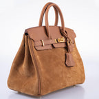Hermès Birkin 25 Grizzly Gold Veau Doblis Suede and Gold Swift with Gold Hardware