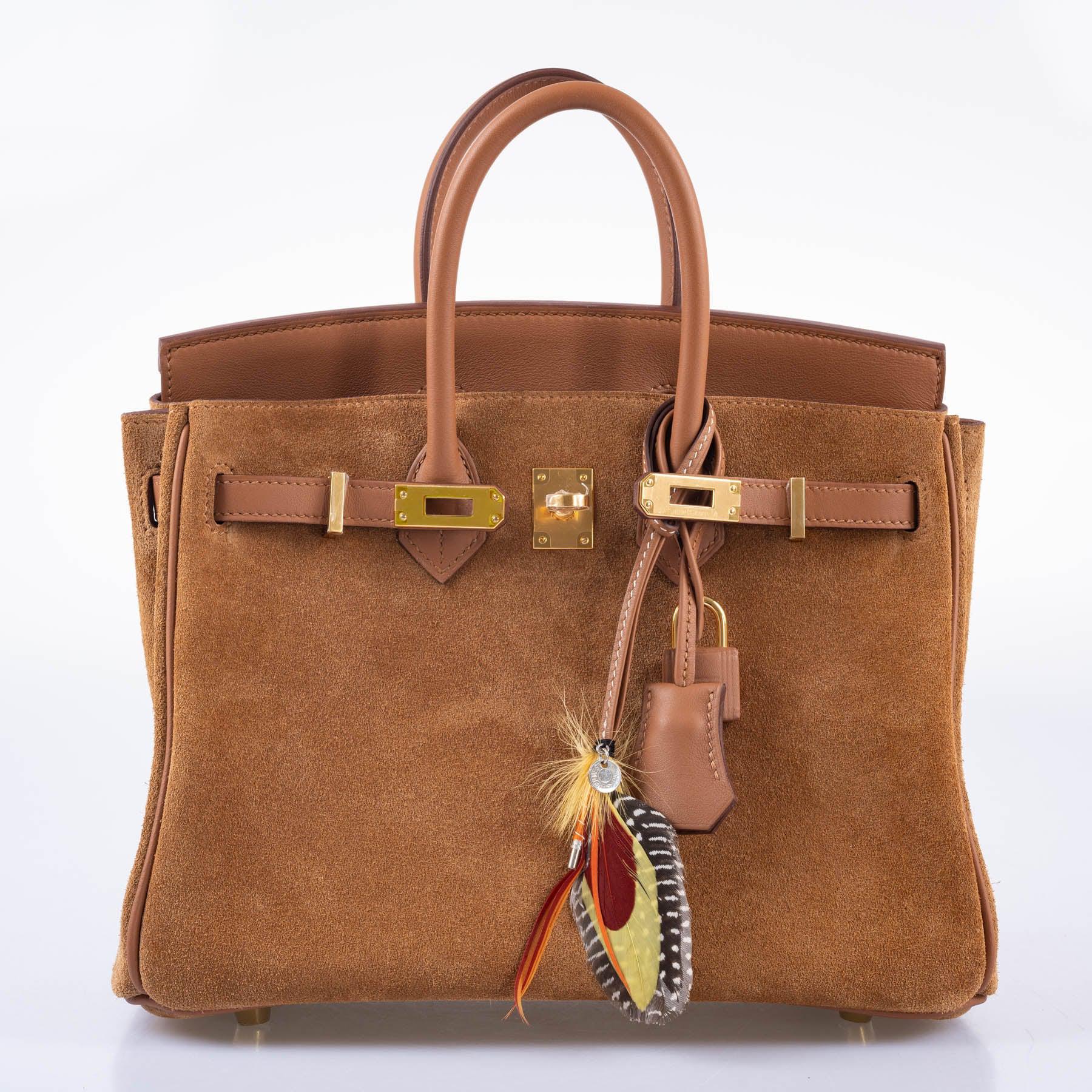 Hermès Birkin 25 Grizzly Gold Veau Doblis Suede and Gold Swift with Gold Hardware