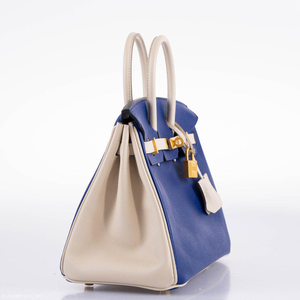 Hermès Birkin 25 HSS Bi-Color Blue Electrique & Craie Epsom Brushed Gold Hardware - 2016, X