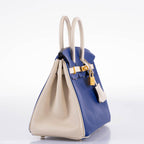 Hermès Birkin 25 HSS Bi-Color Blue Electrique & Craie Epsom Brushed Gold Hardware - 2016, X