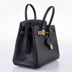 Hermès Birkin 25 HSS Black Chèvre with Rouge H Piping & Interior with Gold Hardware