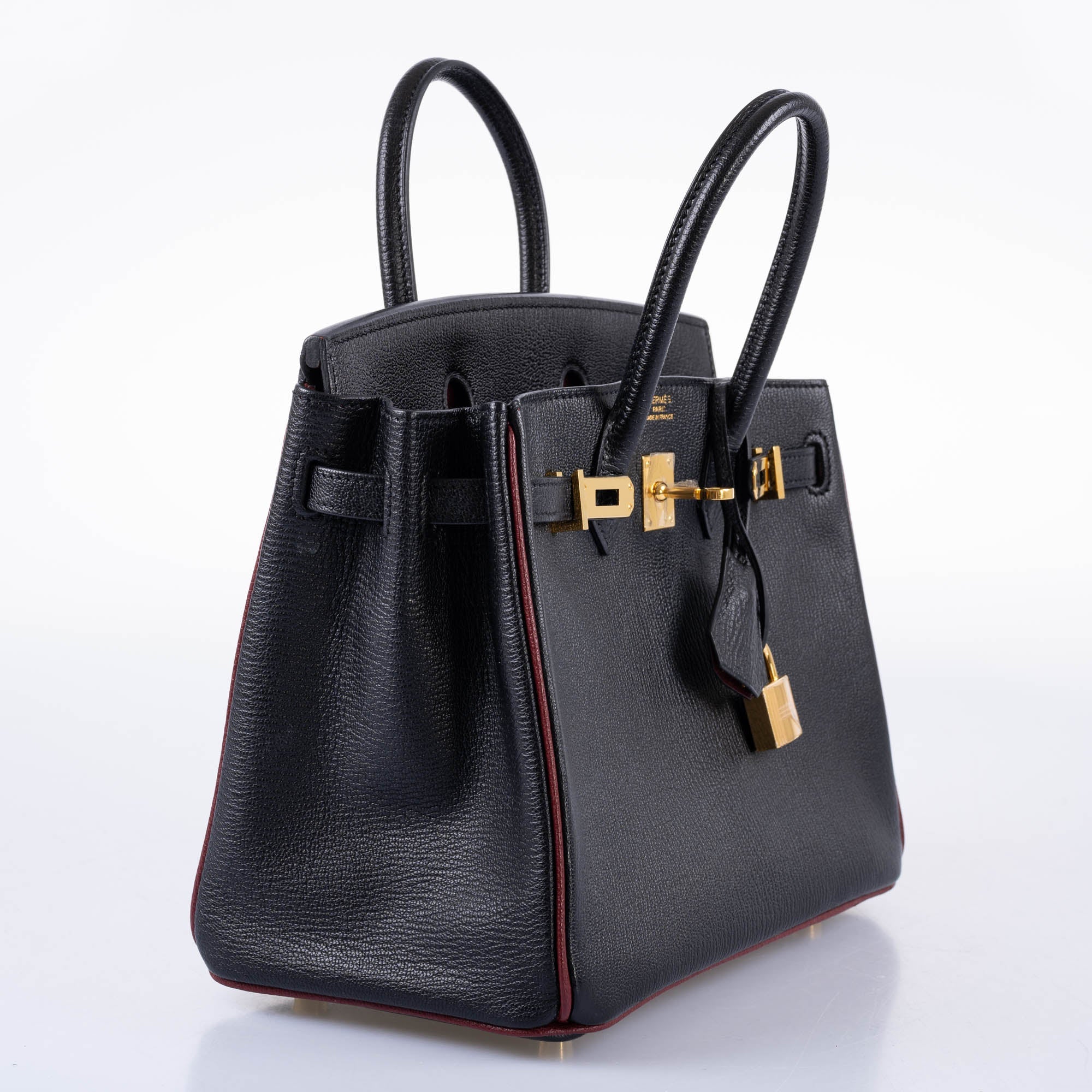 Hermès Birkin 25 HSS Black Chèvre with Rouge H Piping & Interior with Gold Hardware
