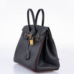 Hermès Birkin 25 HSS Black Chèvre with Rouge H Piping & Interior with Gold Hardware
