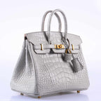 Hermès Birkin 25 Matte Gris Perle Alligator Gold Hardware - 2019, D