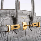 Hermès Birkin 25 Matte Gris Perle Alligator Gold Hardware - 2019, D