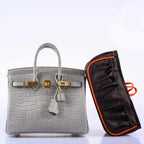 Hermès Birkin 25 Matte Gris Perle Alligator Gold Hardware - 2019, D