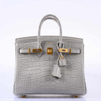 Hermès Birkin 25 Matte Gris Perle Alligator Gold Hardware - 2019, D