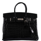 Hermès Birkin 25 Shiny Black Niloticus Crocodile with Palladium Hardware - 2019, D