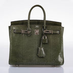 Hermès Birkin 25 Vert Olive Salvator Lizard with Palladium Hardware - 2008, L Square