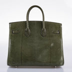 Hermès Birkin 25 Vert Olive Salvator Lizard with Palladium Hardware - 2008, L Square