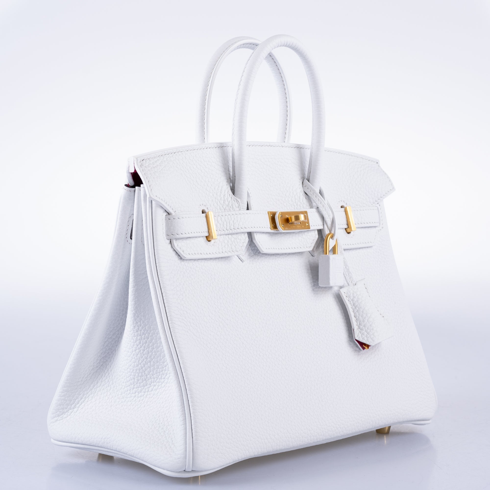 Hermès HSS Birkin 25 White Togo and Rose Pourpre Interior with Brushed Gold Hardware - 2021, Z