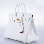 Hermès HSS Birkin 25 White Togo and Rose Pourpre Interior with Brushed Gold Hardware - 2021, Z