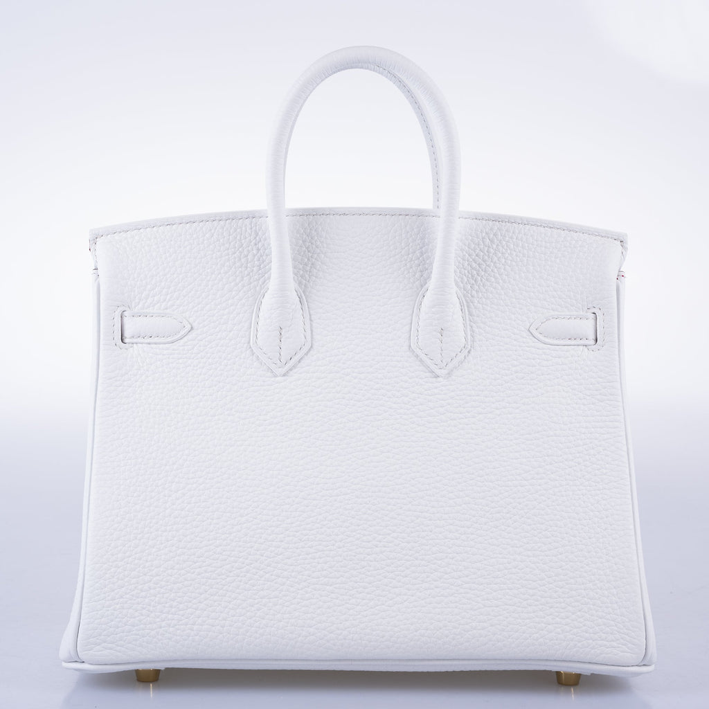 Hermès HSS Birkin 25 White Togo and Rose Pourpre Interior with Brushed Gold Hardware - 2021, Z