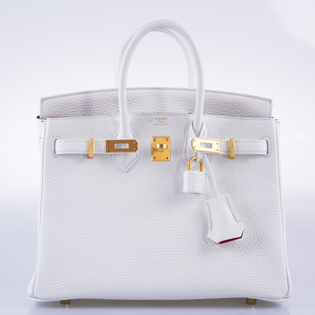 Hermès HSS Birkin 25 White Togo and Rose Pourpre Interior with Brushed Gold Hardware - 2021, Z