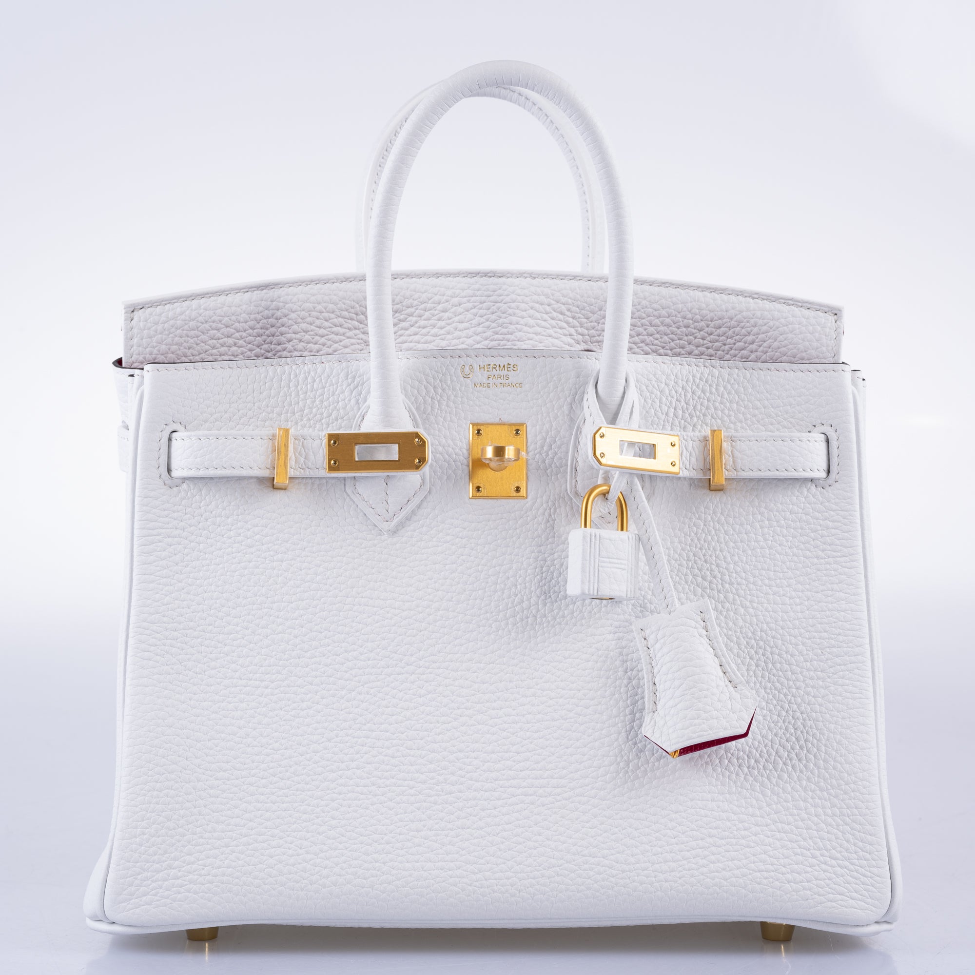 Hermès HSS Birkin 25 White Togo and Rose Pourpre Interior with Brushed Gold Hardware - 2021, Z