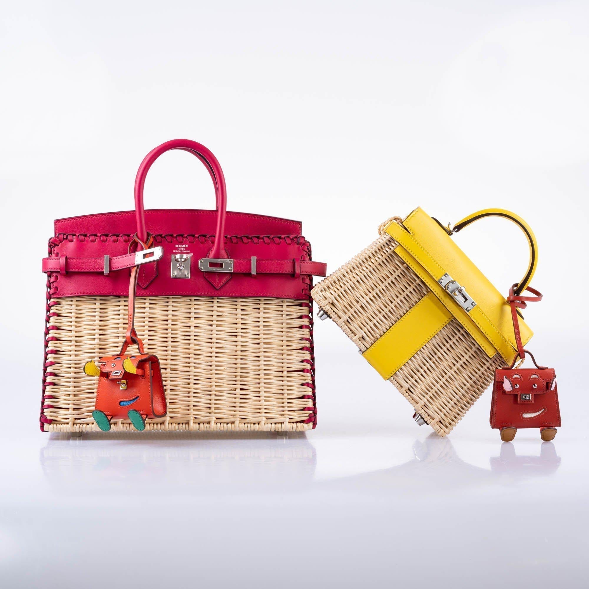 Hermès Picnic Birkin 25 Osier Wicker & Framboise Swift with Palladium Hardware