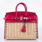 Hermès Picnic Birkin 25 Osier Wicker & Framboise Swift with Palladium Hardware - 2021, Z
