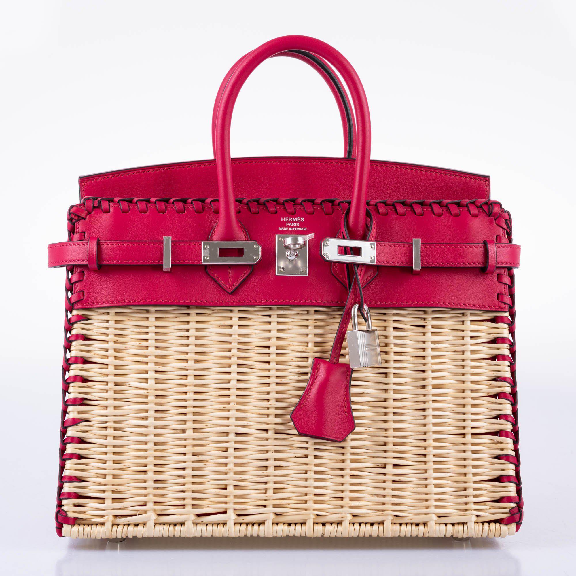 Hermès Picnic Birkin 25 Osier Wicker & Framboise Swift with Palladium Hardware - 2021, Z