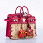 Hermès Picnic Birkin 25 Osier Wicker & Framboise Swift with Palladium Hardware - 2021, Z