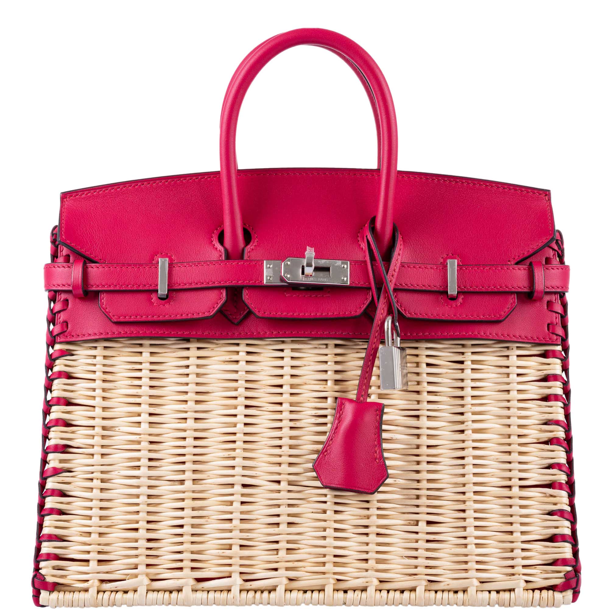 Hermès Picnic Birkin 25 Osier Wicker & Framboise Swift with Palladium Hardware - 2021, Z