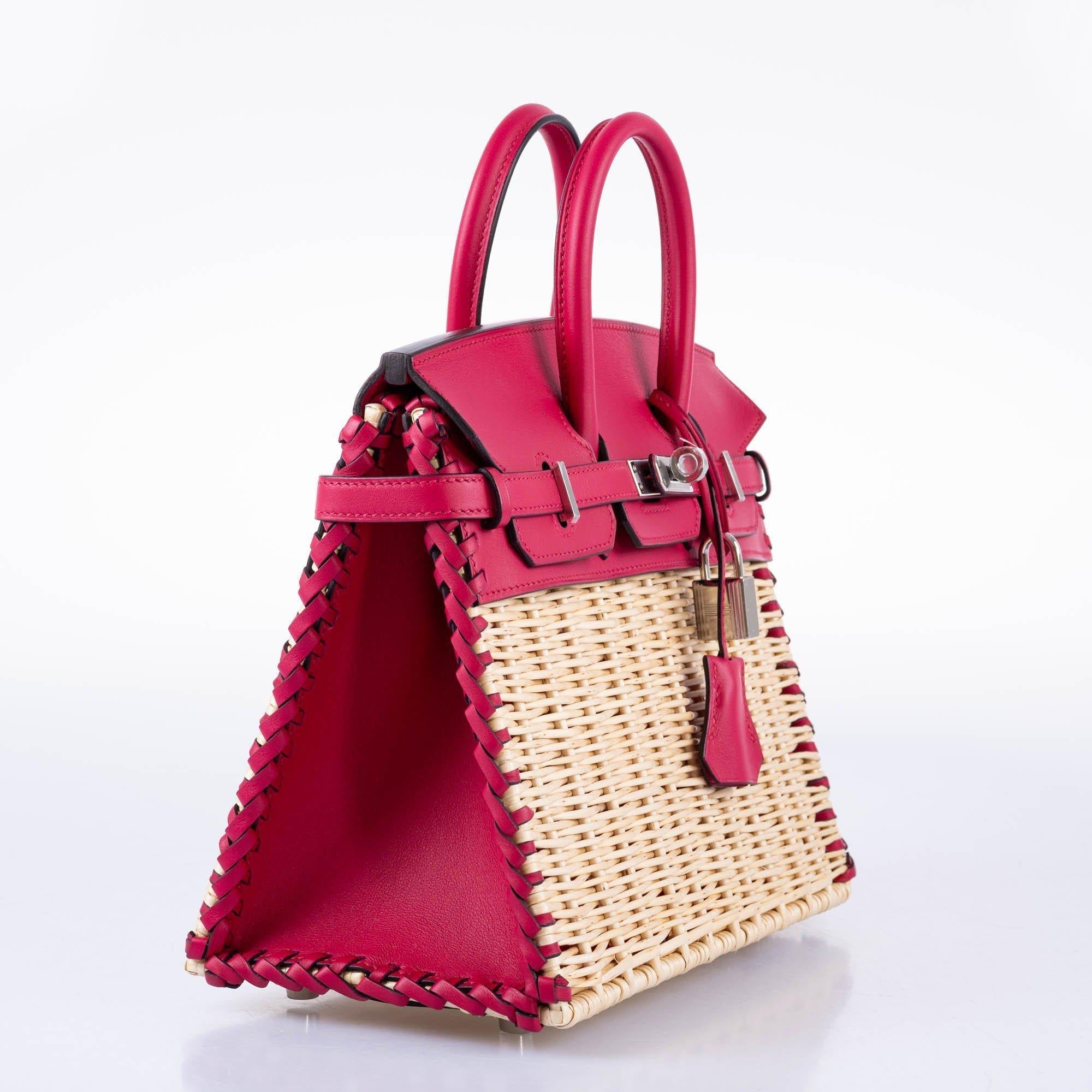 Hermès Picnic Birkin 25 Osier Wicker & Framboise Swift with Palladium Hardware