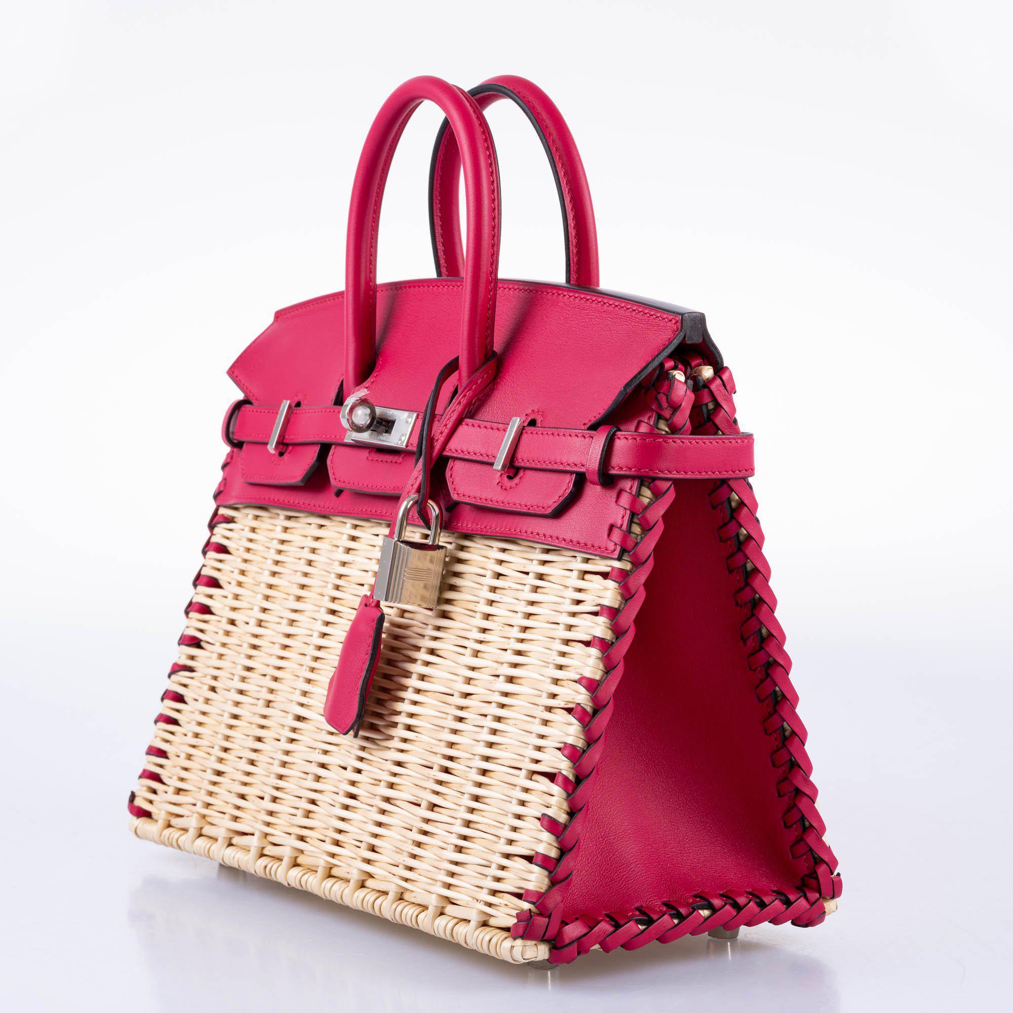 Hermès Picnic Birkin 25 Osier Wicker & Framboise Swift with Palladium Hardware