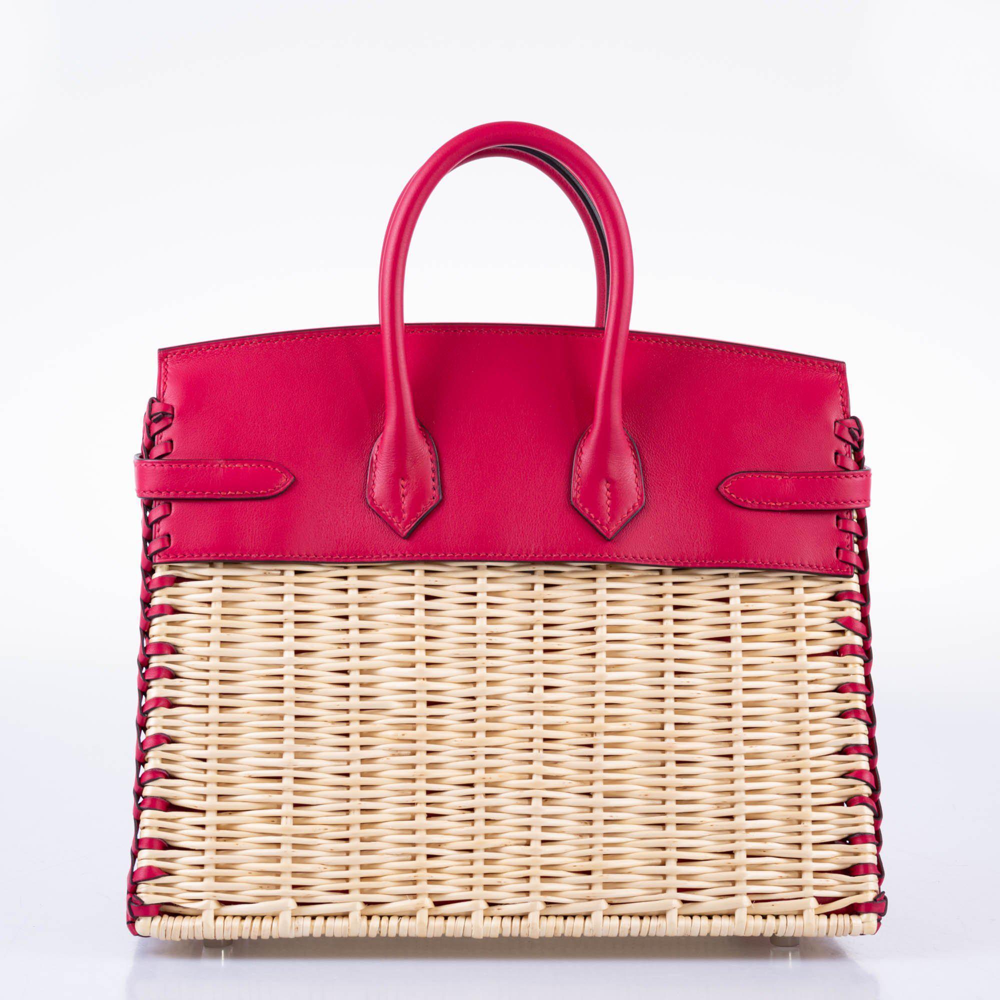 Hermès Picnic Birkin 25 Osier Wicker & Framboise Swift with Palladium Hardware