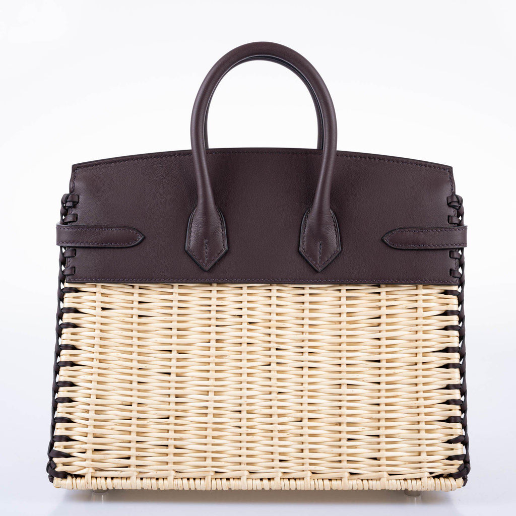 Hermès Picnic Birkin 25 Osier Wicker & Rouge Swift with Palladium Hardware - 2021, Z