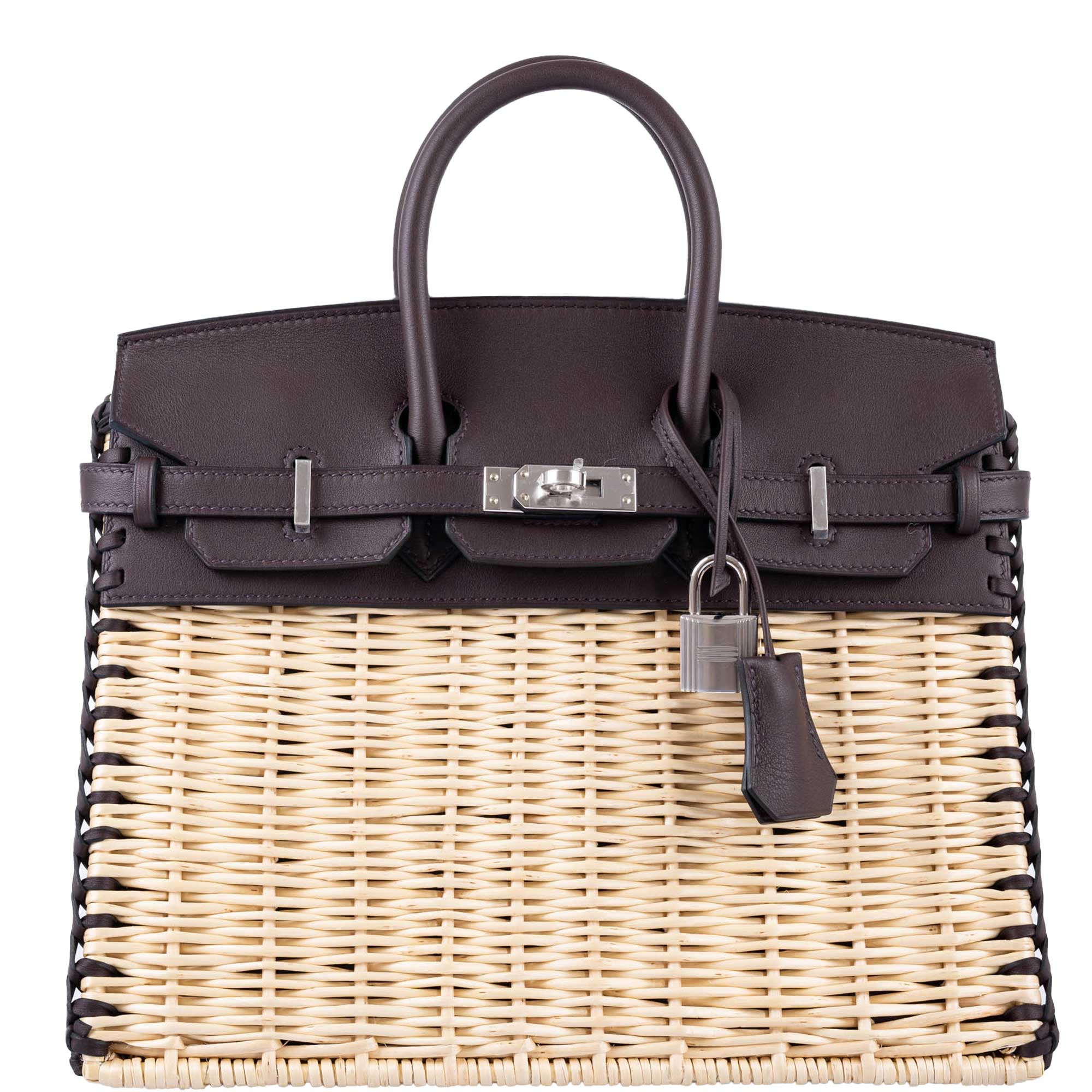 Hermès Picnic Birkin 25 Osier Wicker & Rouge Swift with Palladium Hardware - 2021, Z