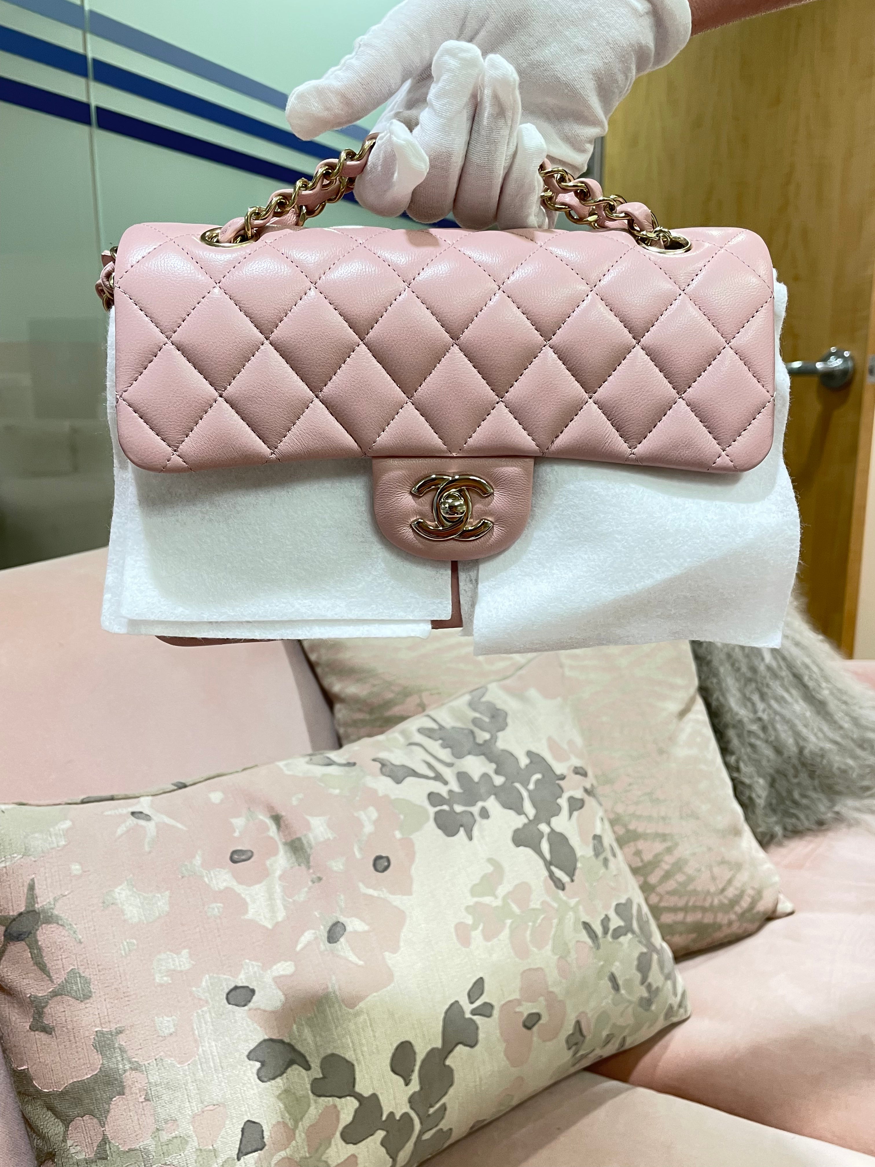Chanel Small Classic Double Flap Bag Rose Lambskin Light Gold Hardware