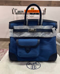 Hermes Birkin Cargo 25 Egee/Bleu Navy Swift and Toile Canvas Palladium Hardware
