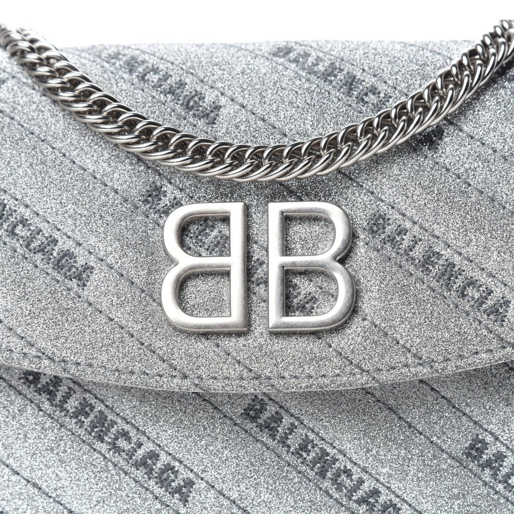 Balenciaga BB Silver Glittered Leather Wallet on Chain Bag 561507