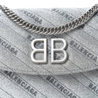 Balenciaga BB Silver Glittered Leather Wallet on Chain Bag 561507