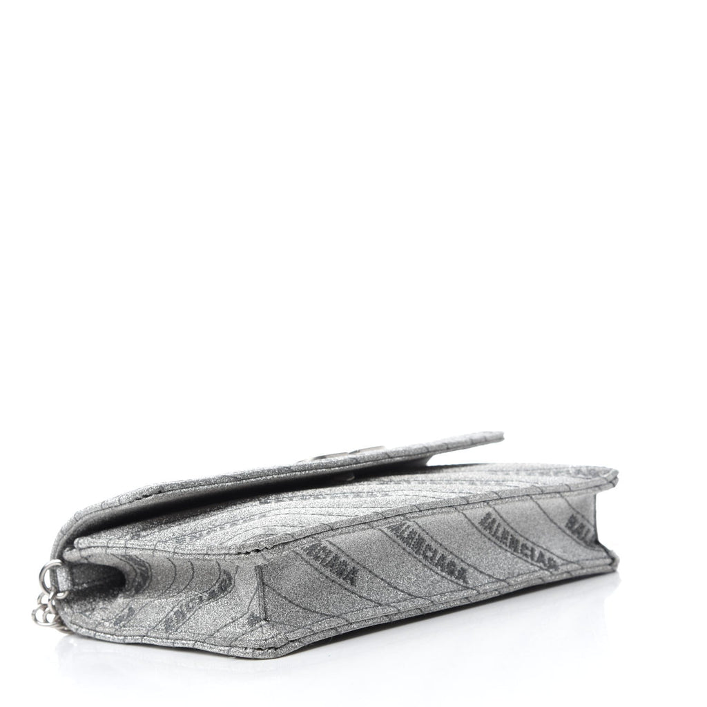 Balenciaga BB Silver Glittered Leather Wallet on Chain Bag 561507