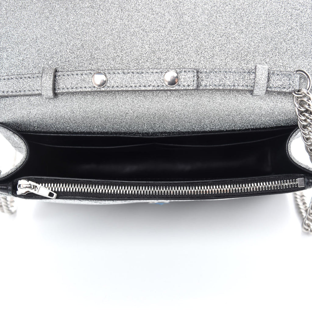 Balenciaga BB Silver Glittered Leather Wallet on Chain Bag 561507