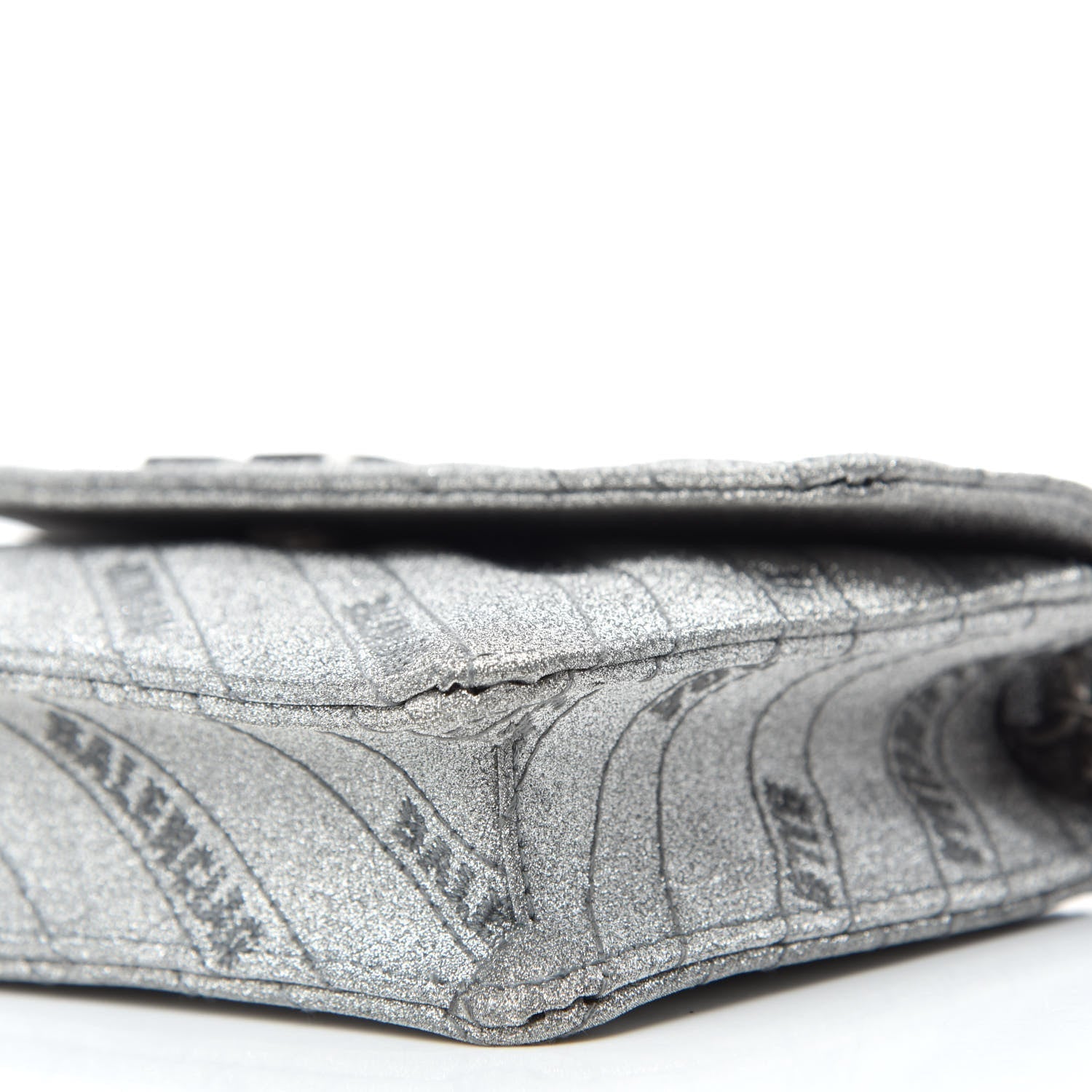 Balenciaga BB Silver Glittered Leather Wallet on Chain Bag 561507