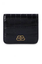 Balenciaga Black Calf Leather Crocodile Embossed Mini Wallet 601474
