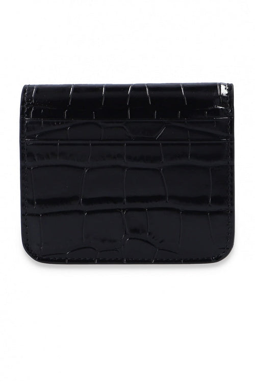 Balenciaga Black Calf Leather Crocodile Embossed Mini Wallet 601474