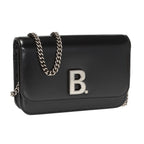 Balenciaga Black Calfskin Leather Silver Logo Chain Wallet Bag 593615