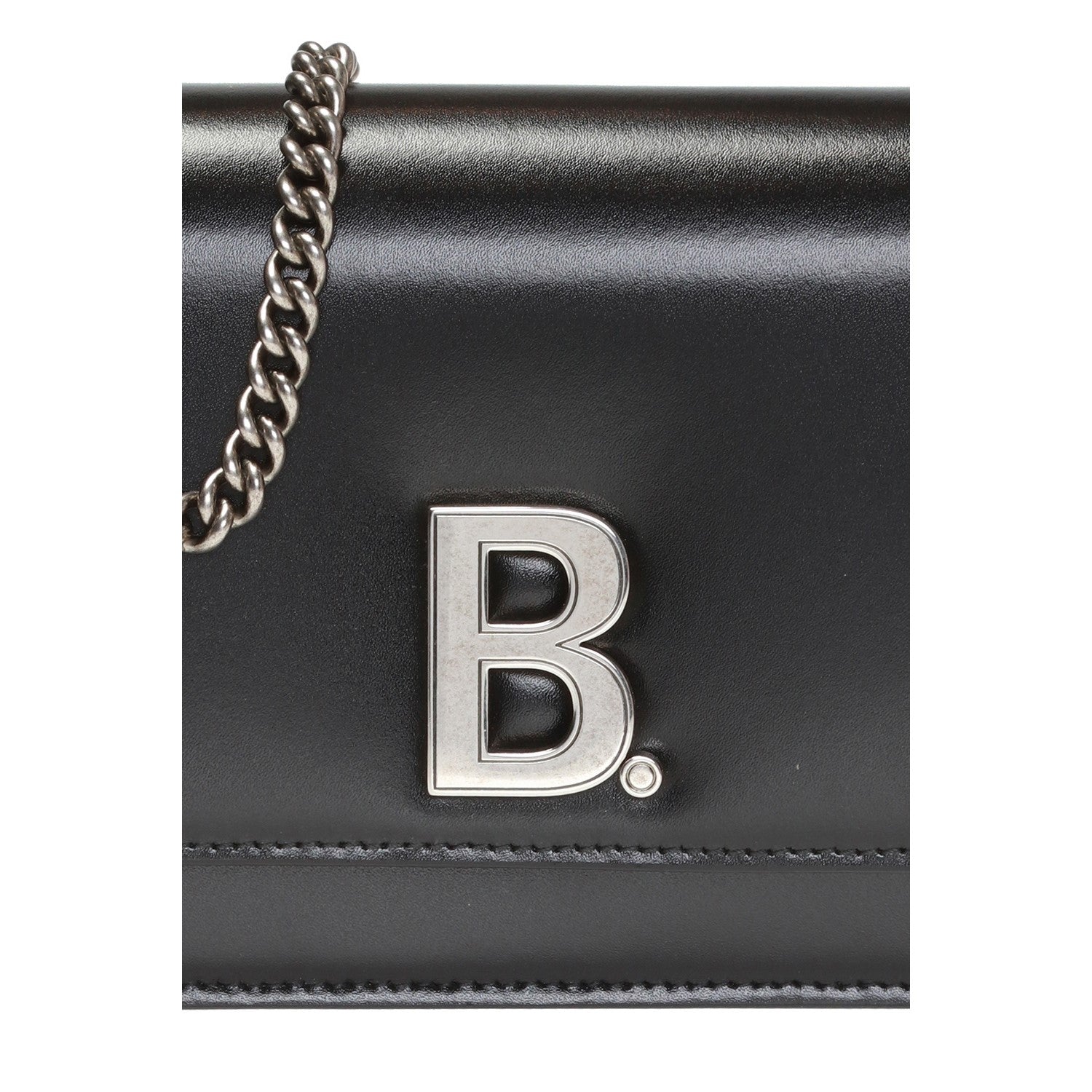 Balenciaga Black Calfskin Leather Silver Logo Chain Wallet Bag 593615