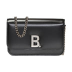Balenciaga Black Calfskin Leather Silver Logo Chain Wallet Bag 593615
