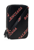 Balenciaga Black Calfskin Leather Sport Print Phone Holder Bag 618189